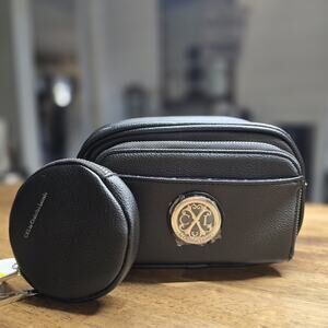 Christian Lacroix CXL Black Pebble Faux Leather Camera Crossbody Bag Purse NWT